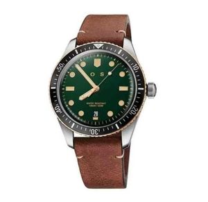 Oris assiste a marca de luxo de estilo simples para homens datam de aço de aço analógico tira de couro preto verde à prova d'água de moda269m6926869