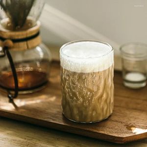 ワイングラス300ml透明なコーヒーカップリブ付きガラス飲み物水茶マグ牛乳ジュースコンテナオフィスS垂直ストライプセット