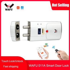 Kilit Wafu 011a Kapı Kilit Tuka Wifi Akıllı Kilit Bluetooth Parola Parmak İzi Kilitleri Dokunma Anahtarsız Kapı Kilitli Deadbolt Akıllı Kilit