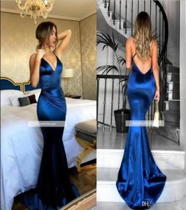 Prom Dresses 2020 Elegant Sexy Glossy Blue Spaghetti Straps Mermaid Evening Gowns Backless Plus Size Custom Made Cheap Vestidos De6910677