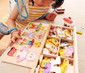 Quattro cuccioli cambiano vestiti di gioco bambini in legno che afferrano abiti da presa abbinati giocattoli puzzle fabbrica intero 4607791