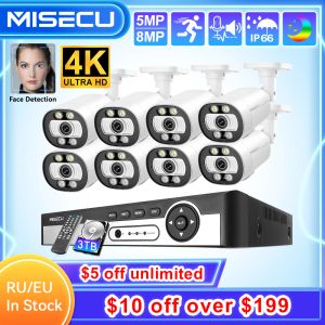 Sistema misecu 8ch 4k 5mp Poe Security Ai Câmera Sistema de face Detect 8MP CCTV Kit de proteção contra videocultura de videocolor Kit de proteção colorida Visão noturna nvrp2p