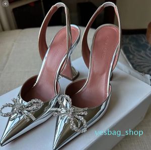 Begum Shoes Crystal-embellished Sier Mirror Face Pumps Slingbacks Spool Heels Sandals for Women S Designers Dress Shoe Evening heeled size