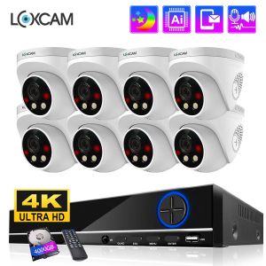 Sistem Loxcam H.265+ 8CH 4K POE NVR Kiti 8MP İki yönlü ses kapalı renkli gece kamera CCTV Video Gözetim Güvenlik Kamera Sistemi