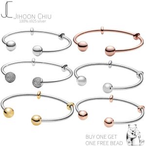 Armreifen 2021 Hot Sale Real 100% 925 Sterling Silber Pan Bracelets Schlangenkette Charmes Armband Anschluss Original Open für Frauen DIY Juwely