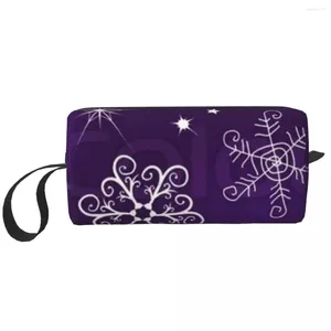 Cosmetic Bags Purple Christmas Snowflake Portable Makeup Case For Travel Camping Outside Activity Toiletry Jewelry Bag