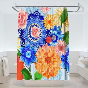 Zasłony prysznicowe 1PC Trwałe zasłony łazienkowe żywa 3D nadruk boho Waterproof Floral for Home Bath