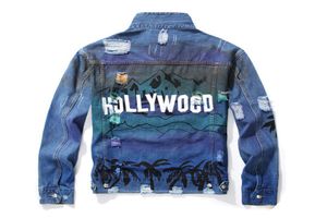 20SS Luxury Mens Designer Jacket Fashion Brand Высококачественная мужская женская куртка Hip Hop с длинным рукавом Ruped Printed Biker Blue Denim J2516612