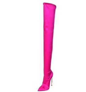 Frühling Herbst neue elastische Stoffstiefel Super High Heel Stiletto Zeh über die Kniestiefel Ärmel -Ritterstiefel groß S8898252