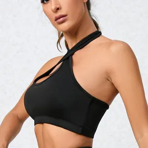 Tanques femininos cor de cor sólida Cross Cross Women fitness sutiã tanque esportivo tampo top shopfronsof Sport Support Gym Roupas de ioga colete com peito removível