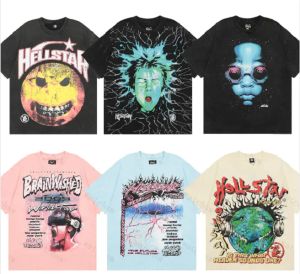 Marca de moda americana o corpo abstrato hellstar adota uma diversão impressão vintage de alta qualidade designer de algodão duplo camisetas casuais de manga curta para homens e mulheres