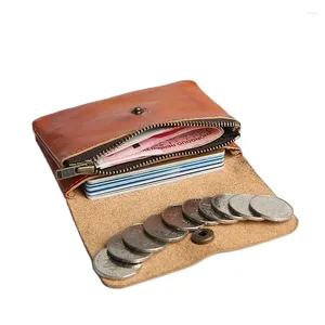 Brieftaschen handgefertigt Retro Herren Leder Brieftasche Kurz- und Frauenstudentin Mini Ultra-dünner Münzgrundtaschekarte
