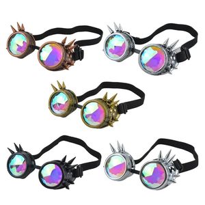 Steampunk Goggles Güneş Gözlüğü Erkek Kadın Kaleidoskop Gözlükleri Çılgın Festival Holografik Retro Parti Cosplay Goggle Eyewear 240401