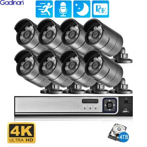 System Gadinan 4K 8MP POE Security Camera System 4Ch/8Ch P2P AI Video Surveillance Kit Audio Outdoor Home 8MP IP CAMERA CCTV NVR Set