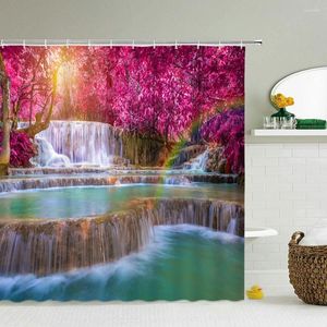 Cortinas de chuveiro Cenário de cachoeira natural da floresta Banho Decoração de banheiro 3D à prova d'água com ganchos