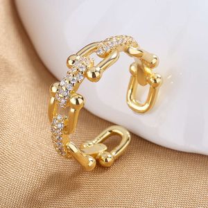 Korean Version Chain Female Instagram Trendy Opening, Niche Light Luxury Hollow Ring, New Fashionable Zircon Jewelry