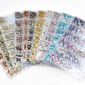 12 Grids/set Nail Glitter Rhinestones Silver Flat Bottom Drill Diamond for UV Nail Polish Mixed Size Rainbow Nail Jewelry