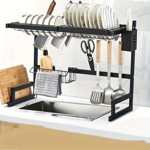 Kitchen Storage Dish Rack Multifunctional Stainless Steel Sink Drain Large Capacity Single Layer Drying Countertop