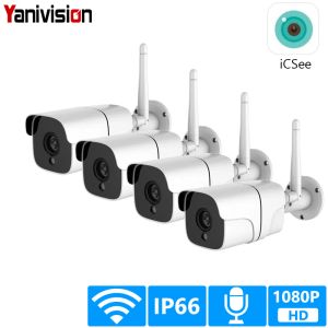 System Wireless Security Camera System 1080p IP -Kamera WiFi SD -Karte Outdoor 4Ch Audio CCTV System Videoüberwachung Kit Camara