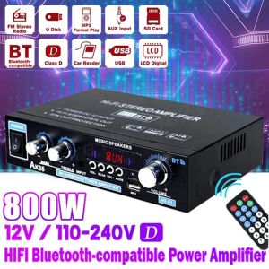 Wzmacniacz AK35 800W Wzmacniacze mocy 2 -kanałowe Bluetooth 5.0 Dźwięk przestrzenny FM USB Pilot Control Mini Digital Wzmacniacz HiFi stereo