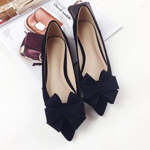 Casual Shoes Autumn Bow Pointed Toe Flat Women Wedding Flock Leather Big Bowknot Solid Color Plus Small Flats