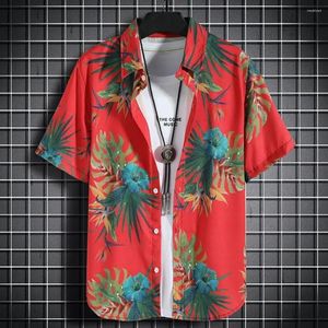 Men's Tracksuits Summer Outfit Tropical Leaves Print Hawaiian Style Shirt Shorts Set With Elastic Drawstring Waist Pockets 2 Piece For Men