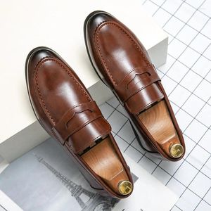 Casual Shoes 2024 Spring And Autumn Loafers Men Slip-On Business Formal Brown MenShoes Leather Dress Large Size 38-48