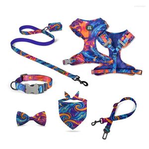 Dog Collars 7Pcs Pet Collar Set Neck Harnesses Leash Car Safety Belt Convenient Garbage Bag Walking Traction Accessories