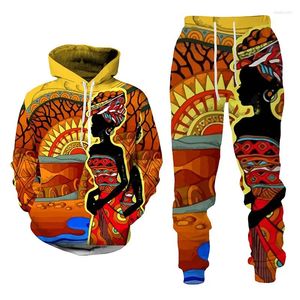 Herren -Trailsuiten Afrika Dashiki Tracksuit/Vintage Tops Sport und Freizeit Langarm männlicher Anzug Stammesstamme ethnische Print Frauen/Herren Hoodies Sets