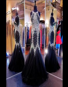 Crystals Mermaid Pageant 2016 Prom Dresses With Jewel Sleeveless Black Celebrityevening Dress Plus Size Prom Dressess With Rhines7796726