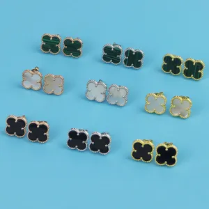 Fashion 18K Gold Plated Classic Charm Earring Four-leaf Clover Studs Designer Jewelry Elegant Mother-of-Pearl Earrings For Womens High Quality Stud Girl gift