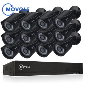 System MOVOLS 12Pcs CCTV Camera Kit 2mp Outdoor Surveillance Kit 1080P IR Security Camera Video Surveillance System 16ch DVR Kits