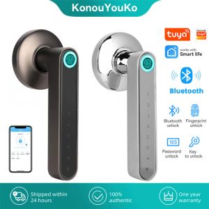 Bloquear tuya bluetooth por porta eletrônica bloqueio biométrico bloqueio de impressão digital Porta inteligente Handle sem chave senha digital desbloquear smart home