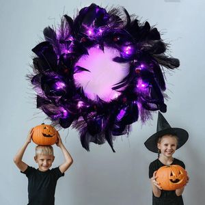 Fiori decorativi vere ghirlande natalizie per porta d'ingresso fuori 1pc Halloween Ghirini Black Crow Feather con ventose di aspirazione