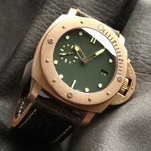 VS factory high-quality watch PAM00382 watch frosted bronze case dark brown cowhide strap green dial Cal.P.9000 automatic mechanical movement 47MM