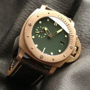 Vs stabilimento di alta qualità orologio PAM00382 Custodia in bronzo glassata di bronzo glassata cinghia marrone scuro Diascenatore verde Cal.P.9000 Movimento meccanico automatico 47mm