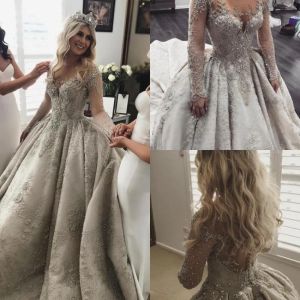 Dresses 2020 Luxury Long Sleeves Lace Applique Crystal Beaded Wedding Dresses Jewel Vintage Wedding Dress Custom Made Aline Bridal Gowns