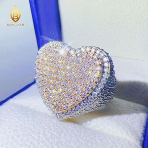 Fashion Custom Hip Hop Jewelry Moissanite Double Heart Design Ring 925 Sterling Sliver Two Stones Ring Pass Tester