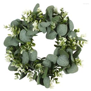 Flores decorativas Garland de primavera por atacado Plantas artificiais de portas de eucalipto Leaf Fake Fake Green Wall Garden Home Decor Outdoor