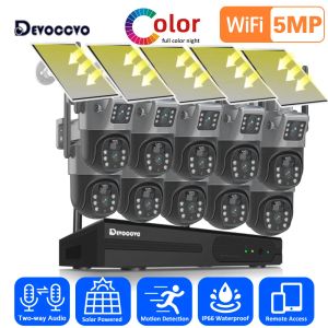 System 4K Dual Lens Wifi Solar CCTV Camera System 10CH 5MP Wireless NVR Kit 2 Way Audio PTZ IP Security Camera Video Surveillance Kit