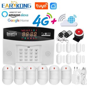 Kits Tuya 4G GSM Alarm System 433MHz Trådlöst smarta hemsäkerhetssystem 4G SIM -kort App Remote Control Compatible Alexa Google Home