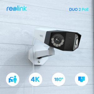 Câmeras reolink duo 2 câmera poe 4k lente dupla proteção ao ar livre proteção de animais humanos detectar câmera de segurança camera externa cctv ip camera