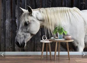 Wallpapers European HD Wallpaper White Horse Mural Canvas Papiers Peint 3D Custom Po Murals Papers Animal Painting Home Decor