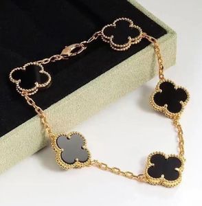 Van Clover Armband Fashion Classic 4/Four Leaf Clover Charm Armband Bangle Chain 18K Gold Agate Shell Mor-of-Pearl för Womengirl Wedding Mother Day Jewelry 21cm