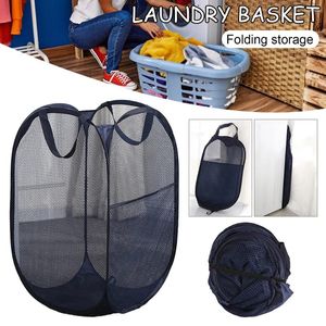 Tvättpåsar stor kapacitet fällbar korg för sovrum lätta badrum smutsiga klädförvaringspåse mesh hamper korgar