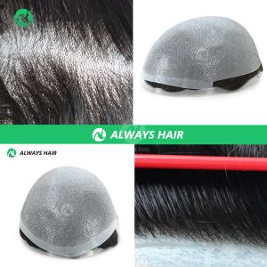 Toupees Alway Hair Invisible Super Cienka Skin Men Toupee 0,040.05 mm przednie Vlooped Indianin Human Hair System dla mężczyzn