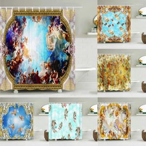 Tende per doccia vintage europea chiesa murale tende da bagno tende angelo arredamento impermeabile schermo da bagno impermeabile con 12 ganci