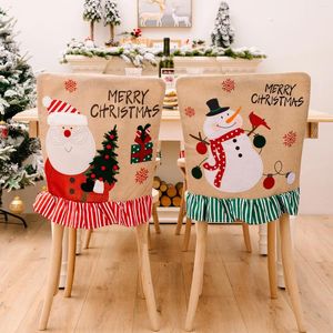 Chair Covers Christmas Decorations Snowman Cover Lace Stool Xmas Santa Claus Festive Dining Chairs Embroidered