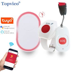 Кнопка Topvico Tuya Аварийная паника кнопка Wi -Fi для пожилой тревоги SOS браслет беспроводной уход за проживанием пейджера Смотрю
