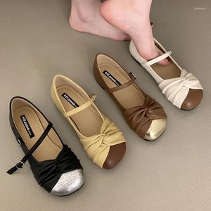 Freizeitschuhe 2024 Frühlingsfrauen flach modische runde Zehen flacher Slip auf Mary Jane Heel Ladies Elegante Outdoor -Ballerinas Pumps